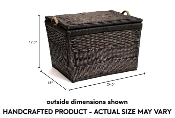 The Basket Lady Lift-Off Lid Wicker Storage Basket, L, Walnut Brown | Outside: 24.5" L x 18" W x 17.5" H | Inside: 21.5"L x 15.5"W x 14"H - Handcrafted by artisans from natural rattan - Image 3