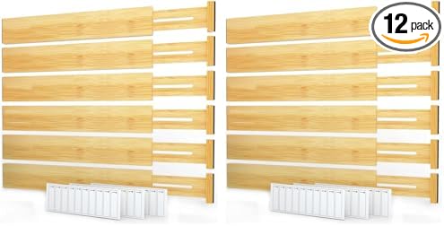 SpaceAid Bamboo Drawer Dividers with Labels, Kitchen Adjustable Drawer Organizers, Expandable Organization for Home, Office, Dressers and Bathroom, 6 Dividers (17-22 in) (Pack of 2) by SpaceAid