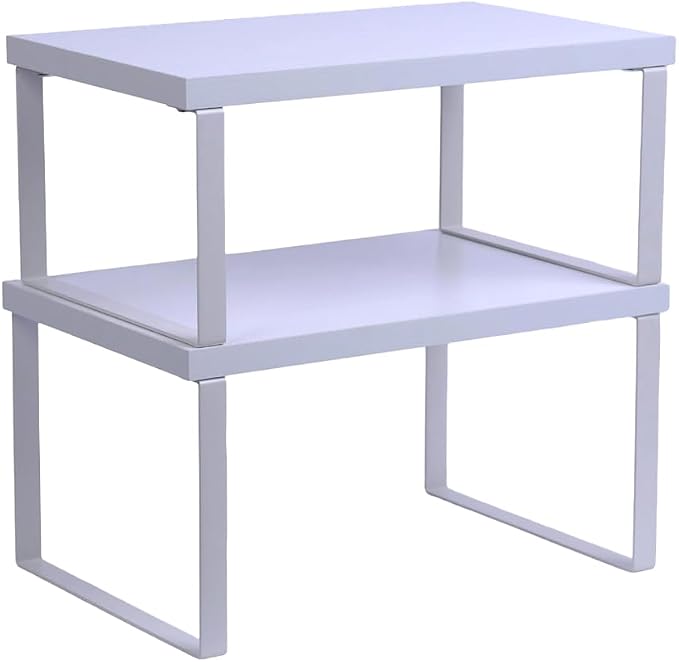 Sben Cabinet Organizer Shelf, Set of 2 Kitchen Counter Shelves, Kitchen Storage, Spice Rack, Stackable, Expandable, Metal and Engineered Wood, White by SBEN