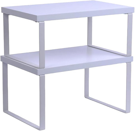 Sben Cabinet Organizer Shelf, Set of 2 Kitchen Counter Shelves, Kitchen Storage, Spice Rack, Stackable, Expandable, Metal and Engineered Wood, White by SBEN
