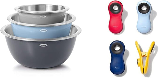 OXO Good Grips 3-Piece Stainless Steel Mixing Bowl Set + OXO Good Grips Bag Clips by Unknown