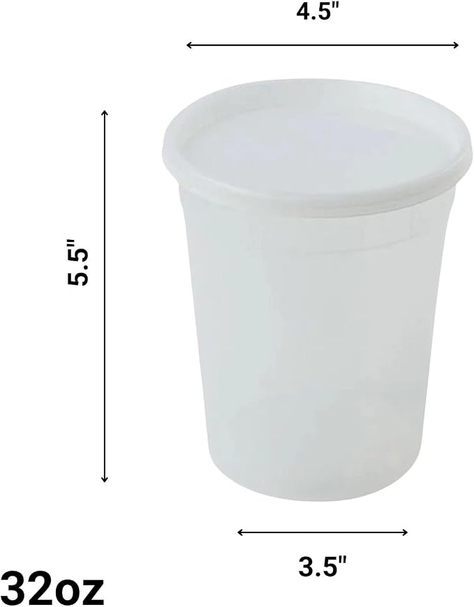 32 Oz Deli Containers with Lids | Heavy Duty BPA Free Food Storage Cups for Soup Meal Prep Slime Leftovers | Microwave Freezer Safe Reusable Round Containers | 144 Count - Image 2