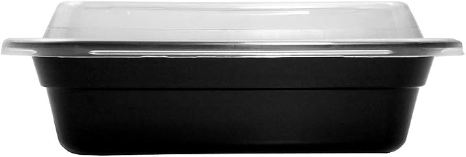 12 oz. Rectangular Microwaveable Black Plastic Disposable Food Storage Containers with Lids - BPA Free (Pack of 50 Sets) - Image 4