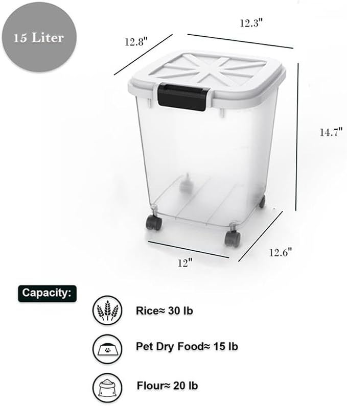 30 LB Rice Storage Container with Measuring Cup, BPA free, For Rice | Grain | Pet Food | Flour, 2 coun, Clear & Black - Image 2