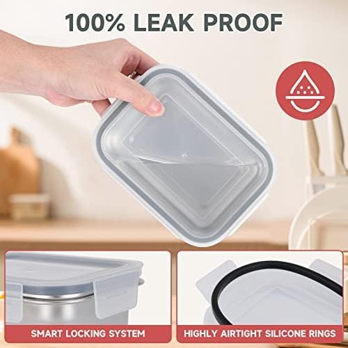 Cykorxicc 12PC 304 Stainless Steel Food Storage Containers with Lids Leakproof, Meal Prep Container Airtight, Lunch Boxes, Kimchi Containers for food storage Nestable | Oven/Dishwsher/Freezer Safe - Image 2