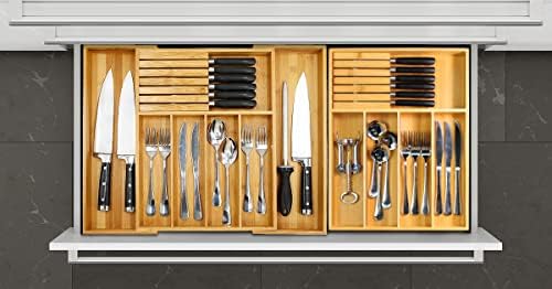 VaeFae Bamboo Silverware Drawer Organizer with Knife Block Set - Image 9