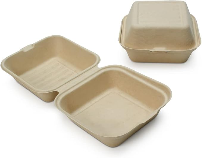 100% Compostable Disposable Food Containers with Lids [6”X6” 50 Pack] Eco-Friendly Take-Out TO-GO Containers, Heavy-Duty, Biodegradable, Unbleached by Earth's Natural Alternative by EarthsNaturalAlternative