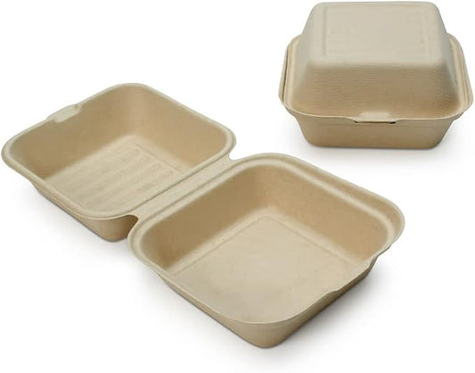 100% Compostable Disposable Food Containers with Lids [6”X6” 50 Pack] Eco-Friendly Take-Out TO-GO Containers, Heavy-Duty, Biodegradable, Unbleached by Earth's Natural Alternative by EarthsNaturalAlternative
