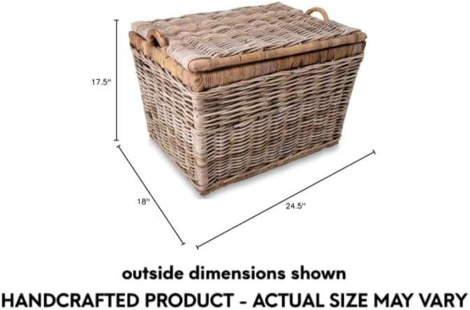 The Basket Lady Lift-Off Lid Wicker Storage Basket, L, Serene Grey | Outside: 24.5" L x 18" W x 17.5" H | Inside: 21.5"L x 15.5"W x 14"H - Handcrafted by artisans from natural rattan - Image 6