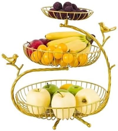 HOME DECO 3-Tier Gold Fruit Basket Stand for Kitchen & Dining | Decorative Metal Fruit & Vegetable Holder with Bird Design | Stylish Countertop Storage Rack Organizer for Home & Pantry - Image 5
