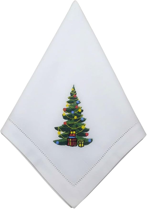 – Embroidered Cloth Napkin Christmas Tree Cotton Napkins Set of 6, 20 x 20”, Hemstitch Table Napkins, Machine Washable, Daily & Holidays, Great Gift Ideas - Image 8