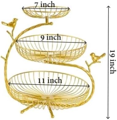HOME DECO 3-Tier Gold Fruit Basket Stand for Kitchen & Dining | Decorative Metal Fruit & Vegetable Holder with Bird Design | Stylish Countertop Storage Rack Organizer for Home & Pantry - Image 4