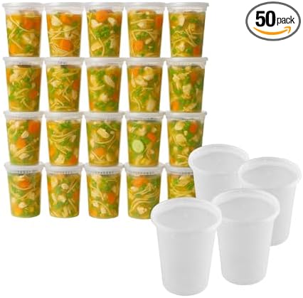 Reusable Plastic BPA-Free Food Storage Deli Container Leak‑Proof | 32oz, 50 set, Heavy Duty, Microwave, Freezer & Dishwasher Safe, Stackable by ProTakeOut