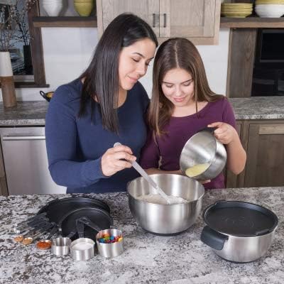 AVACRAFT 18/10 Stainless Steel Mixing Bowl Set with Lids, Black | Non-Slip Silicone Base, Ergonomic Handles, Pour Spouts, Interior Measurement Marks, Nesting Design, Dishwasher Safe - Image 9
