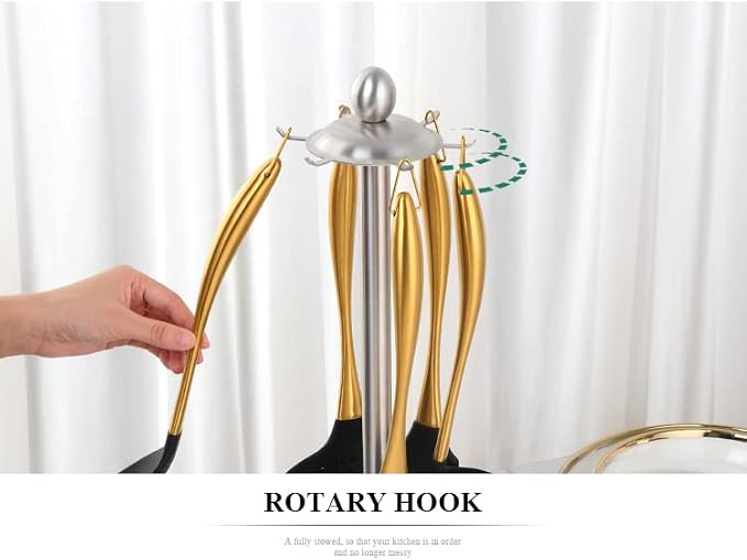Silicone Cooking Utensil Set, 6 pcs Silicone Cooking Kitchen Utensils Set, Non-stick Kitchen Cookware Titanium Stainless Steel Handle with Utensil Holder, Spatula Set for Cooking -Silver - Image 6