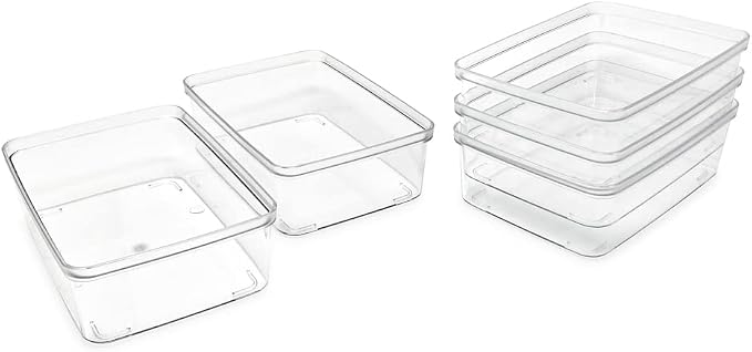 Isaac Jacobs 5-Pack Small Clear Storage Bins (5.5” L x 7.75” W x 2.5” H) | Cutout Handles, Plastic Organizer for Home, Kitchen, Fridge, Desk, Bathroom, Drawers, BPA Free, Food Safe (5-Pack, Small) - Image 2