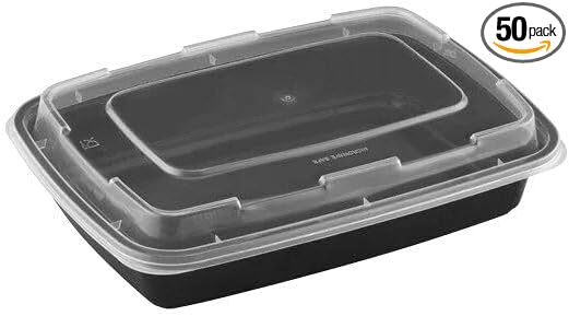 Meal Prep Containers [50 Pack] Rectangular Food Storage Containers with Lids, Bento Box, BPA Free, Stackable, Microwave/Dishwasher/Freezer Safe To Go Food Containers for Meal Prep (28 oz) by ProTakeOut