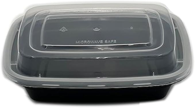 8oz Food Prep Containers with Black Base and Clear Lids - Rectangular & 1" Depth Microwavable Disposable Freezer-Safe BPA-Free Plastic Meal Storage, Combo Pack (50) - Image 3