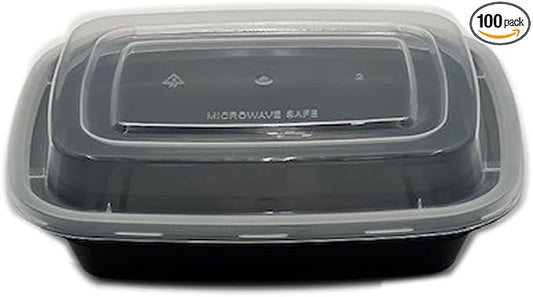 8oz Food Prep Containers with Black Base and Clear Lids - Rectangular & 1" Depth Microwavable Disposable Freezer-Safe BPA-Free Plastic Meal Storage, Combo Pack (100) by DHGPROFESSIONAL