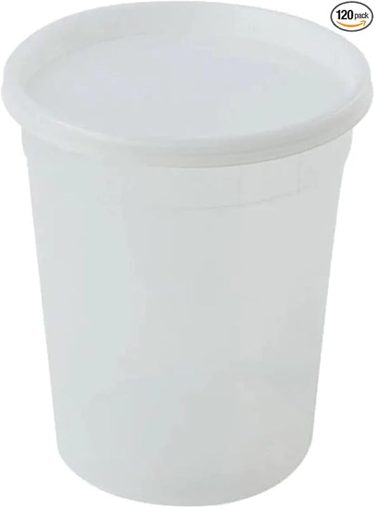 32 Oz Deli Containers with Lids | Heavy Duty BPA Free Food Storage Cups for Soup Meal Prep Slime Leftovers | Microwave Freezer Safe Reusable Round Containers | 120 Count by Unknown