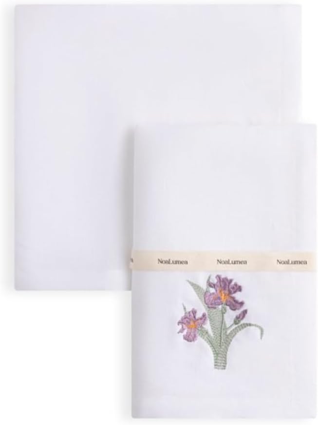 White Linen Napkins Set of 4-100% Pure Linen Embroidered Dinner Napkins 19 x 19 Inch for Spring, Summer Memorial Day - Botanical Embroidery (Lily Garden Collection) (Iris Garden Collection) - Image 6
