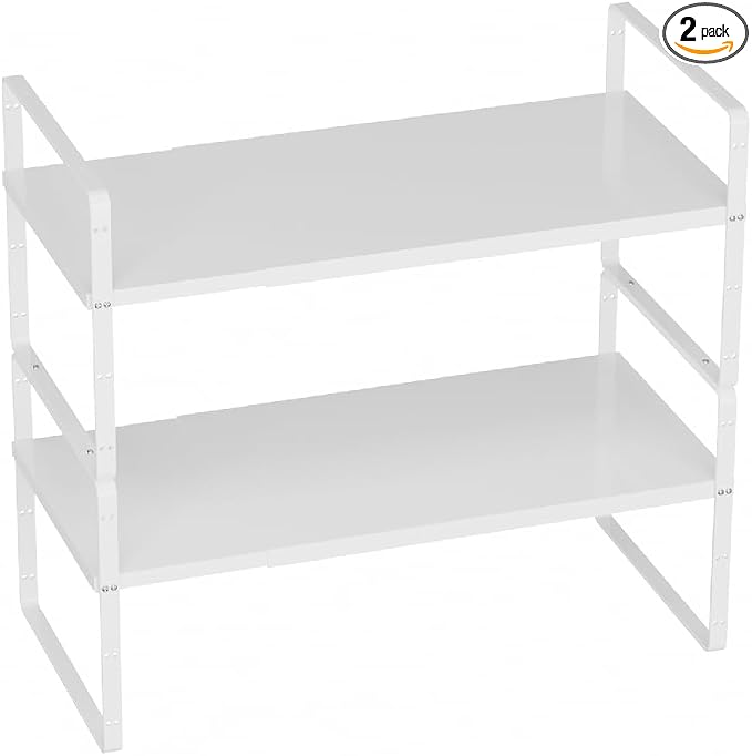 Slideep Expandable Counter Organizer Shelf, Stackable Cabinet Shelves Organizer Storage Rack Cupboard Stand Spice Rack for Kitchen Bathroom Pantry White -2 Set by WelcometotheSlideep