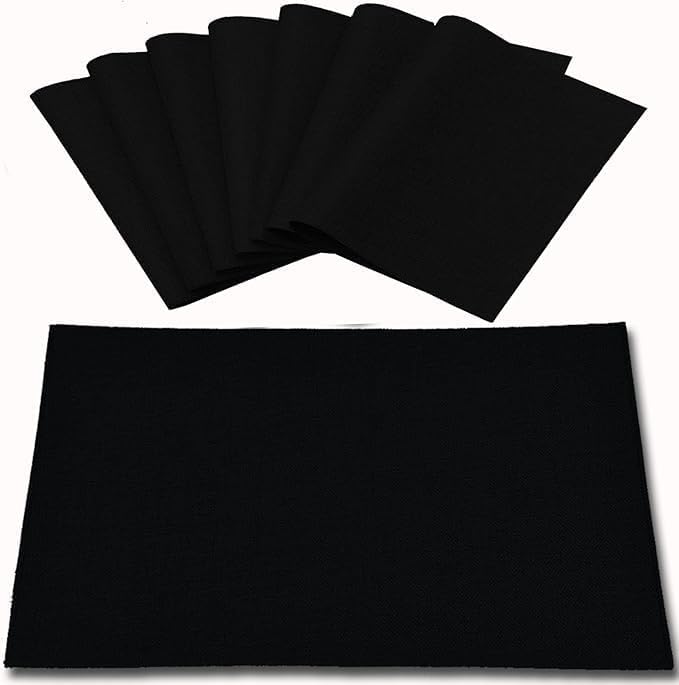 Cloth Placemats Set of 8, Linen Type Fabric Placemats Machine Washable Heat Resistant Placemats Wrinkle Free Thick Polyester Kitchen Place Mats for Dining Table (Black) by Rinpon