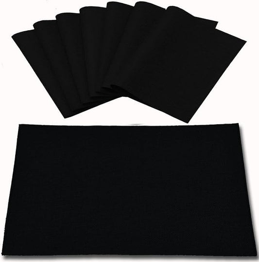 Cloth Placemats Set of 8, Linen Type Fabric Placemats Machine Washable Heat Resistant Placemats Wrinkle Free Thick Polyester Kitchen Place Mats for Dining Table (Black) by Rinpon