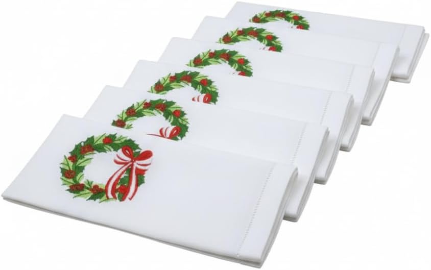 – Embroidered Cloth Napkin Holly Christmas Wreath Cotton Napkins Set of 6, 20 x 20”, Hemstitch Table Napkins, Machine Washable, Daily & Holidays, Great Gift Ideas by Unknown