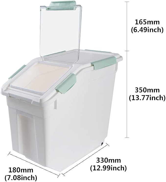 Saim Large Flour Storage Container 25 lbs, Rice Container with Wheels Measuring Cup, 2 Pack BPA free Food Bin Grain Organizer Box for Dry Baking Supplies Kitchen Pantry Cereal (Green) - Image 2