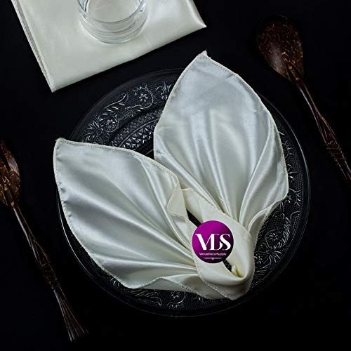 VDS - 75 Pieces | Satin Napkins 12 x 12 Inch Square | Kitchen & Dinner Table Napkins Cloths Handkerchief for Restaurant Bistro Wedding Christmas Birthday Party Dinner Decoration (Ivory) by VDS