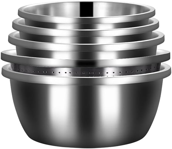 Stainless Steel Mixing Bowl Set with Colander 5-piece set, Round Nesting Bowls for Washing Vegetables, Beating Eggs, Draining, and Kneading Dough by Unknown