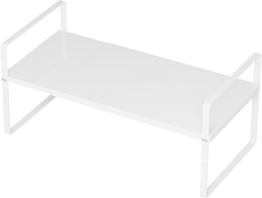 SANNO Expandable Kitchen Shelf Organizers, Large Kitchen Cupboard Organizer Stackable Counter Shelf Spice Rack Expandable Shelves,Pantry Storage Organization, White,1 pack by SANNO