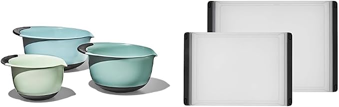 OXO Good Grips 3-Piece Plastic Mixing Bowl Set + OXO Good Grips 2-Piece Plastic Cutting Board Set by Unknown