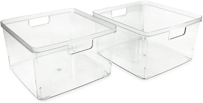 Isaac Jacobs 2-Pack Square Clear Storage Bins (10” L x 10” W x 6.1” H) | Cutout Handles, Plastic Organizer for Home, Office, Kitchen, Fridge/Freezer, Bathroom, BPA Free, Food Safe (2-Pack, Square) - Image 2