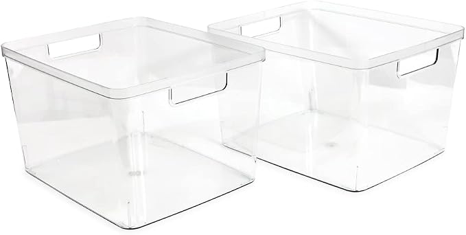 Isaac Jacobs 2-Pack Extra-Large Clear Storage Bins (11.5” L x 14” W x 9” H) | Cutout Handles, Plastic Organizer for Home, for Kitchen, Fridge, Pantry, BPA Free, Food Safe (2-Pack, Extra-Large) - Image 2