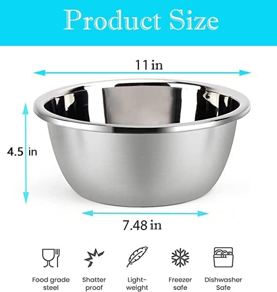 meleg otthon Stainless Steel Mixing Bowl, 5.8QT Salad Bowl, Metal Bowls, Stainless Steel Basin, Heavy Duty Deeper Edge Mirror Finish Dishwasher Safe Bowl (L)… - Image 3
