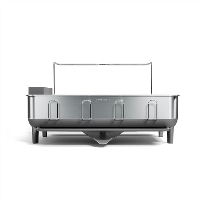 simplehuman Steel Frame Dishrack, Large Capacity Dish Drying Rack, 360º Easy Drain Swivel Spout, Utensil & Wine Glass Holder, Anti-Residue Coating, Moisture Control Surface, Brushed Stainless Steel by Unknown