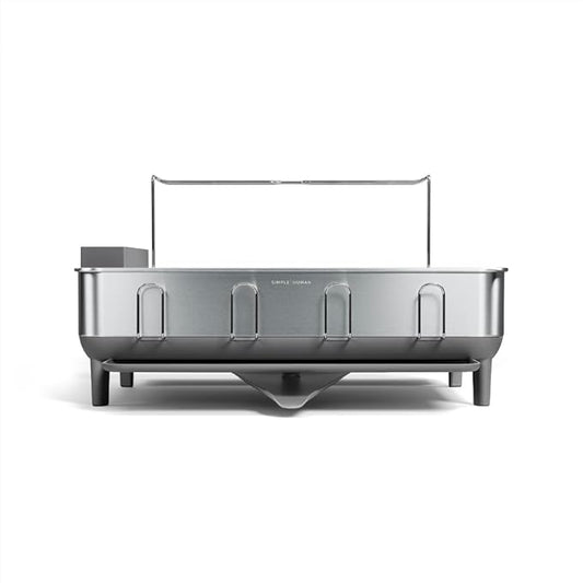 simplehuman Steel Frame Dishrack, Large Capacity Dish Drying Rack, 360º Easy Drain Swivel Spout, Utensil & Wine Glass Holder, Anti-Residue Coating, Moisture Control Surface, Brushed Stainless Steel by Unknown