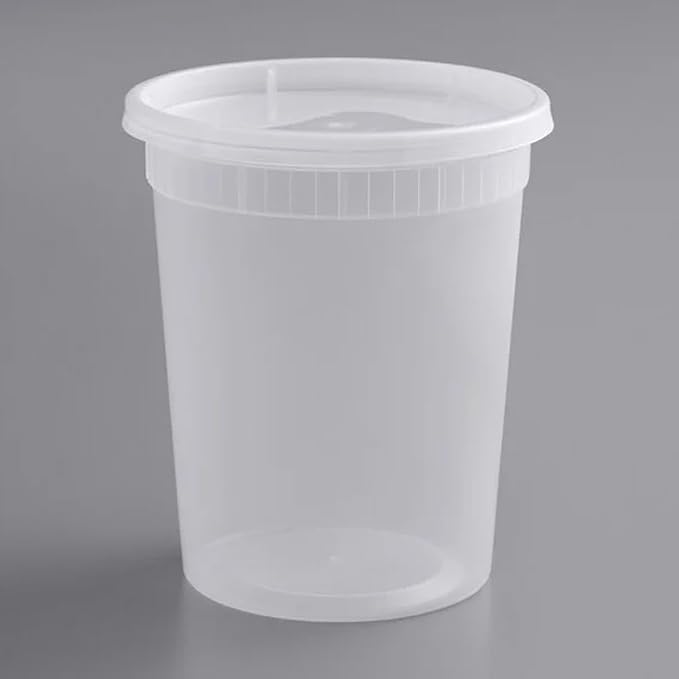 32 oz Deli Containers with Lids (240 Pack) Bulk – Plastic Quart Container with Lid Disposable 32oz freezer Soup & Food Storage Tall large Container 32 Ounce - Cups with Cover [240 Sets Case/Pack] - Image 3