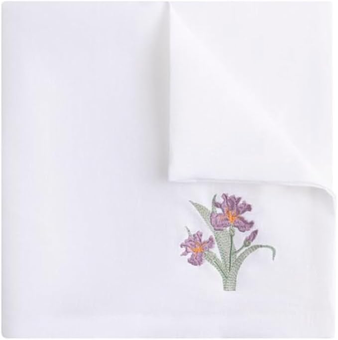 White Linen Napkins Set of 4-100% Pure Linen Embroidered Dinner Napkins 19 x 19 Inch for Spring, Summer Memorial Day - Botanical Embroidery (Lily Garden Collection) (Iris Garden Collection) - Image 5