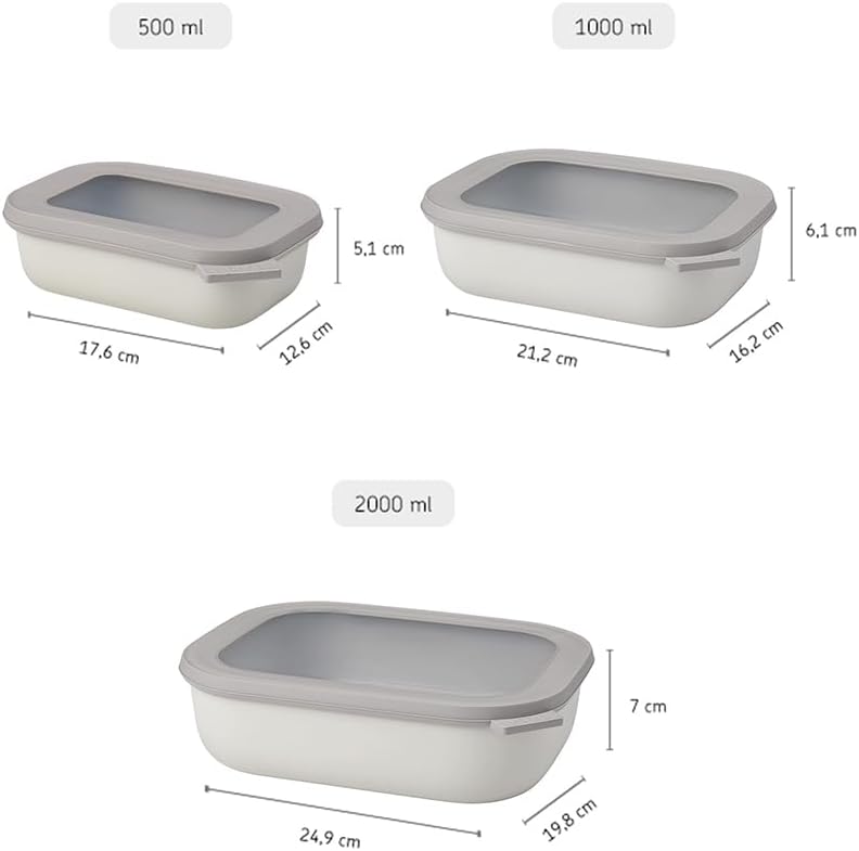 Mepal – Multi Bowl Cirqula 3-Piece Set – Food Storage Container with Lid - Suitable as Airtight Storage Box for Fridge & Freezer, Microwave Container & Servable Dish - 500, 1000, 2000ml - Nordic white - Image 3