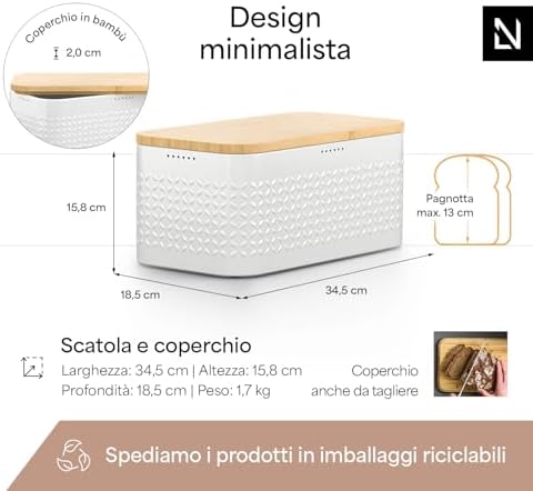 LARS NYSØM Bread Box I Metal bread box for long lasting freshness with non-slip pads I Baked goods Bin with bamboo lid usable as cutting board I 13.6x7.3x6.2in (Pure White) - Image 2