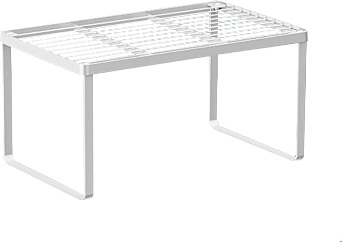 Kitchen Cabinet Storage Shelf Stackable Wire Spice Rack Organizer Heavy Duty Space Saver for Bathroom Bedroom Closet Laundry Room Office Countertop - White, Pack 1 by LIYIVNAA