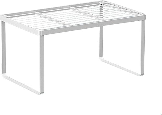 Kitchen Cabinet Storage Shelf Stackable Wire Spice Rack Organizer Heavy Duty Space Saver for Bathroom Bedroom Closet Laundry Room Office Countertop - White, Pack 1 by LIYIVNAA