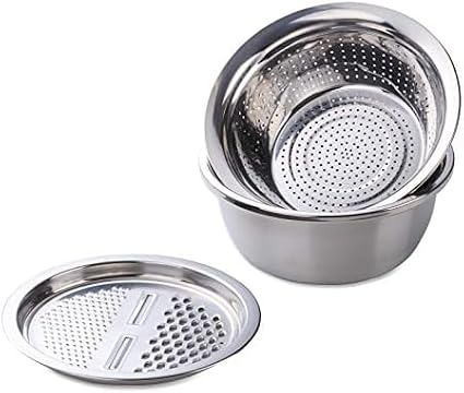 Meisha Colander, 3Pcs Stainless Steel Kitchen Tool 3 in 1 Fruit and Vegetable Strainer Bowl Set Fine Mesh Shredding Sink Drain Pot Basket for Fruits Vegetables Rice Food Washing Mixing, Silver by Unknown