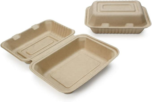 100% Compostable Disposable Food Containers with Lids [9”X6” 50 Pack] Eco-Friendly Take-Out TO-GO Containers, Heavy-Duty, Biodegradable, Unbleached by Earth's Natural Alternative by EarthsNaturalAlternative