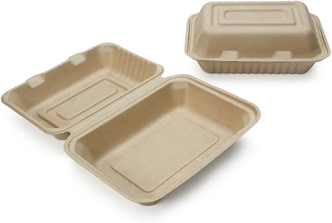 100% Compostable Disposable Food Containers with Lids [9”X6” 500 Pack] Eco-Friendly Take-Out TO-GO Containers, Heavy-Duty, Biodegradable, Unbleached by Earth's Natural Alternative by EarthsNaturalAlternative