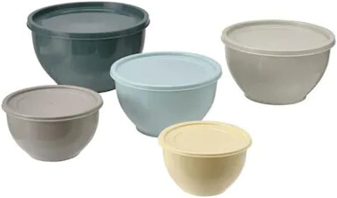 Ikea Plastic Bowls With Lid Combo Set For Serving/Mixing/Storage,Mixed Colors (Set Of 5), 10 fluid_ounce, Multicolored by IKEA