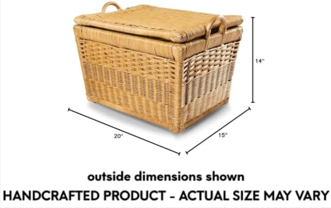 The Basket Lady Lift-Off Lid Wicker Storage Basket, M, Sandstone | Outside: 20" L x 15" W x 14" H | Inside: 17.5"L x 12"W x 11"H - Handcrafted by artisans from natural rattan - Image 9